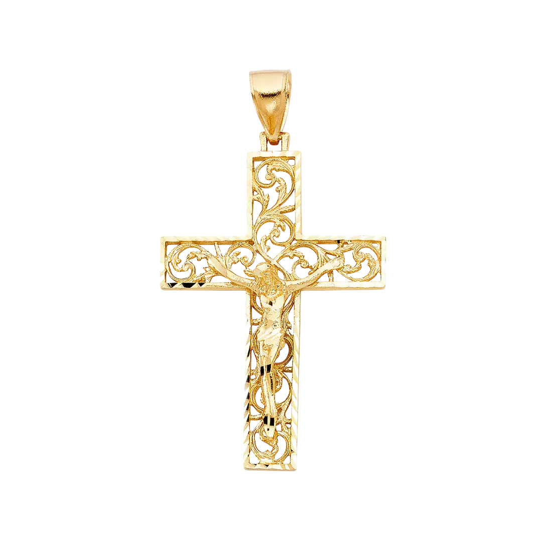 Fancy Crucufix Pendant - 14k Yellow Gold