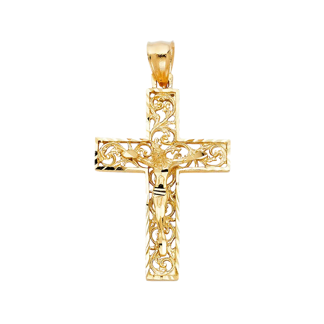 Fancy Crucufix Pendant - 14k Yellow Gold