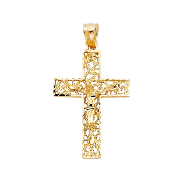 Fancy Crucufix Pendant - 14k Yellow Gold