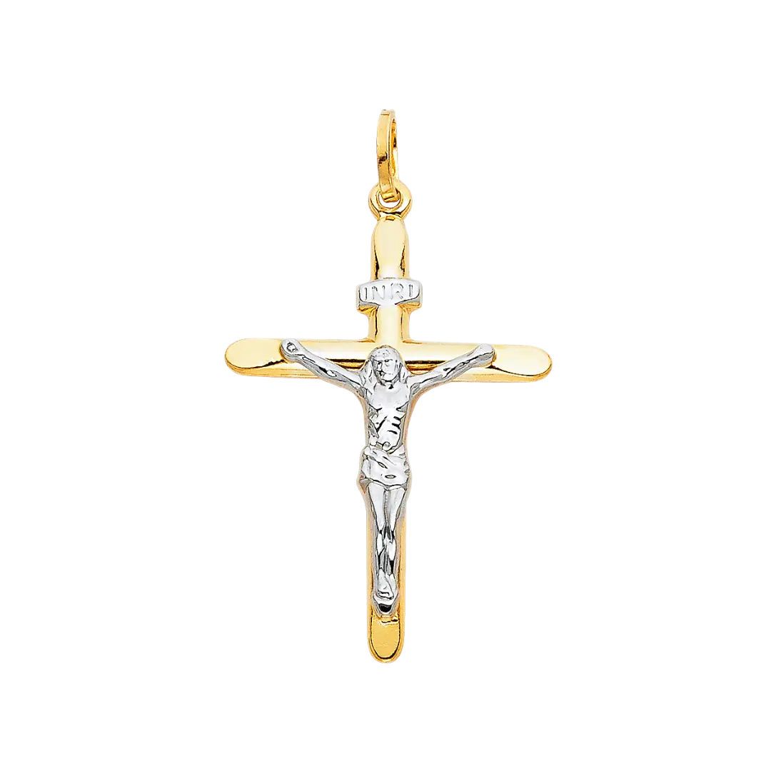 Laminated Crucufix Pendant - 14k Two Tone Gold