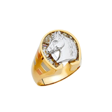 Horse Shoe with CZ Men's Ring - 14k Two Tone Gold