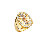 Santa Muerte with CZ Men's Ring - 14k Tri Color Gold