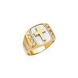 Cross with CZ Men's Ring - 14k Two Tone Gold