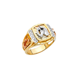 Lucky Horse Shoe with CZ Men's Ring - 14k Tri Color Gold