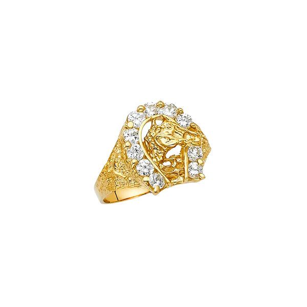 Lucky Horse Shoe with CZ Men's Ring - 14k Yellow Gold