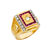 Men's CZ with Ruby Ring - 14k Yellow Gold