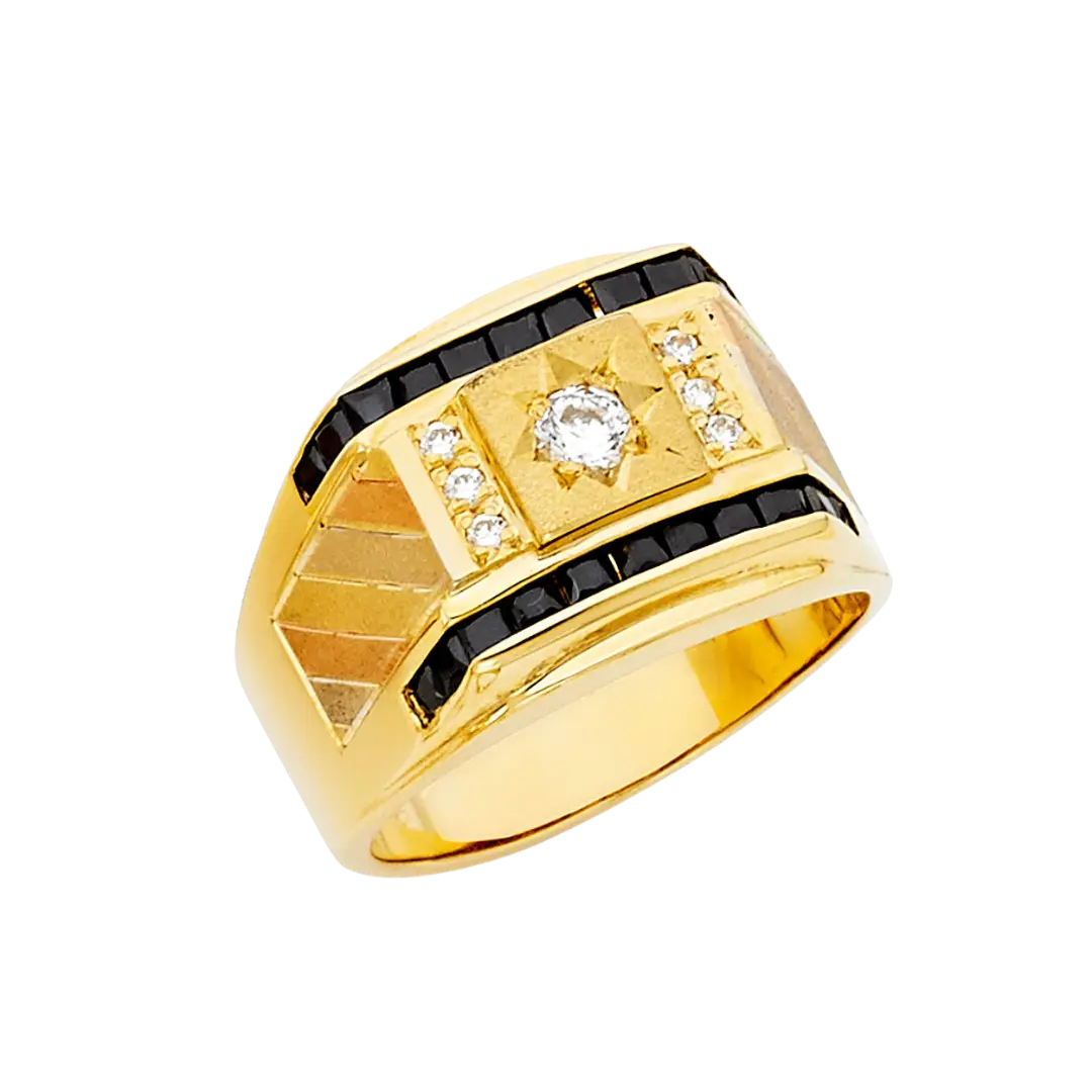 Men's CZ with Sapphire Ring - 14k Yellow Gold