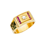 Men's CZ with Ruby Ring - 14k Yellow Gold