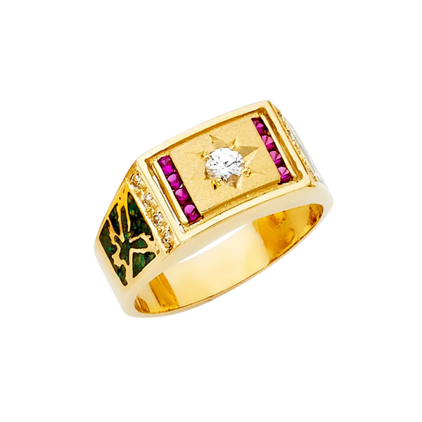 Men's CZ with Ruby Ring - 14k Yellow Gold