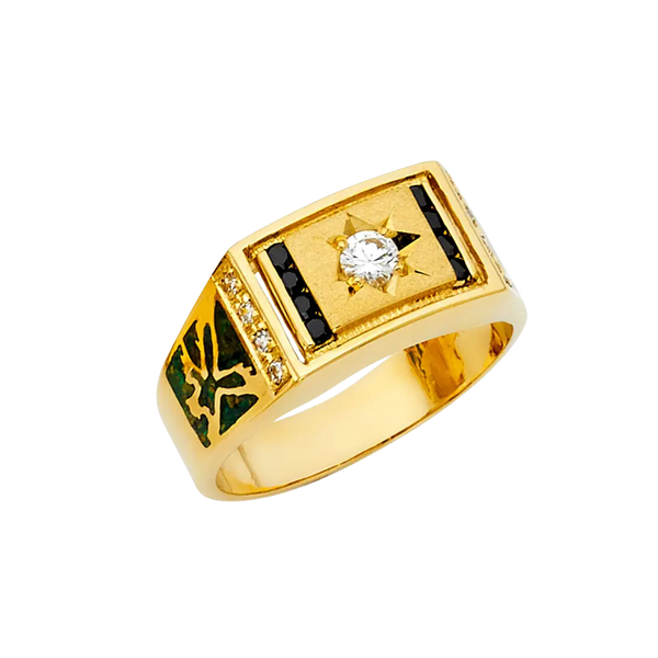 Men's CZ with Sapphire Ring - 14k Yellow Gold