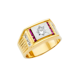 Men's CZ with Ruby Ring - 14k Yellow Gold