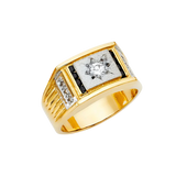 Men's CZ with Sapphire Ring - 14k Yellow Gold