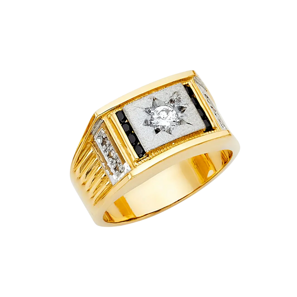 Men's CZ with Sapphire Ring - 14k Yellow Gold