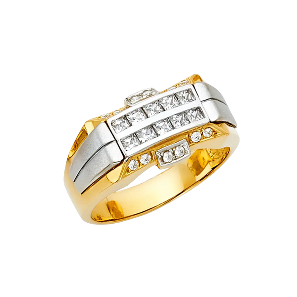 Men's Signet with CZ Ring - 14k Yellow Gold