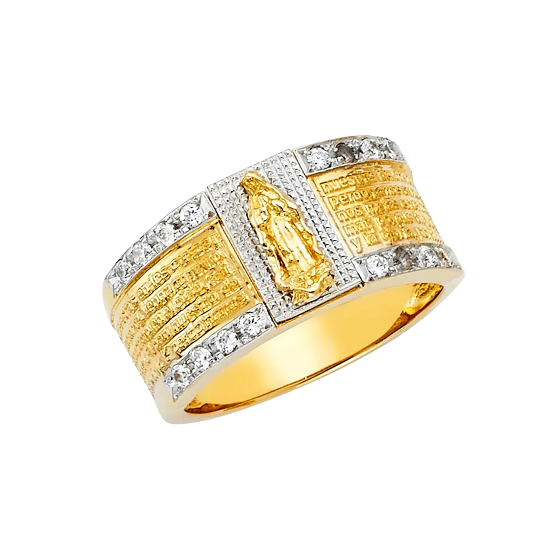 Religious CZ Men's Ring - 14k Two Tone Gold