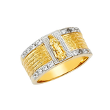 Religious CZ Men's Ring - 14k Two Tone Gold