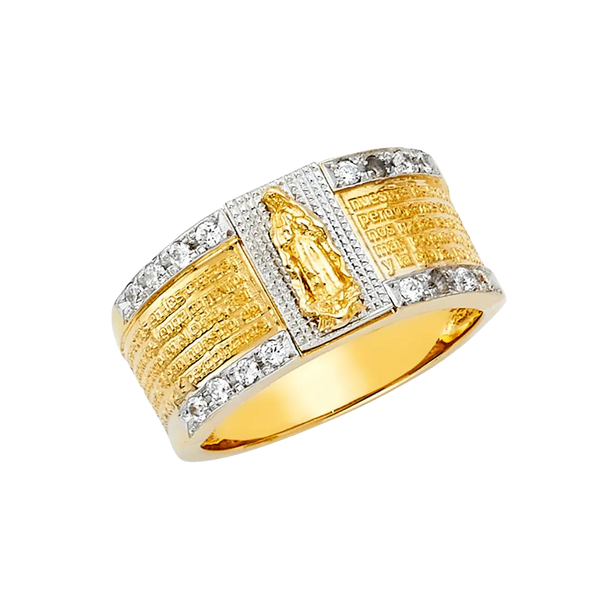 Religious CZ Men's Ring - 14k Two Tone Gold