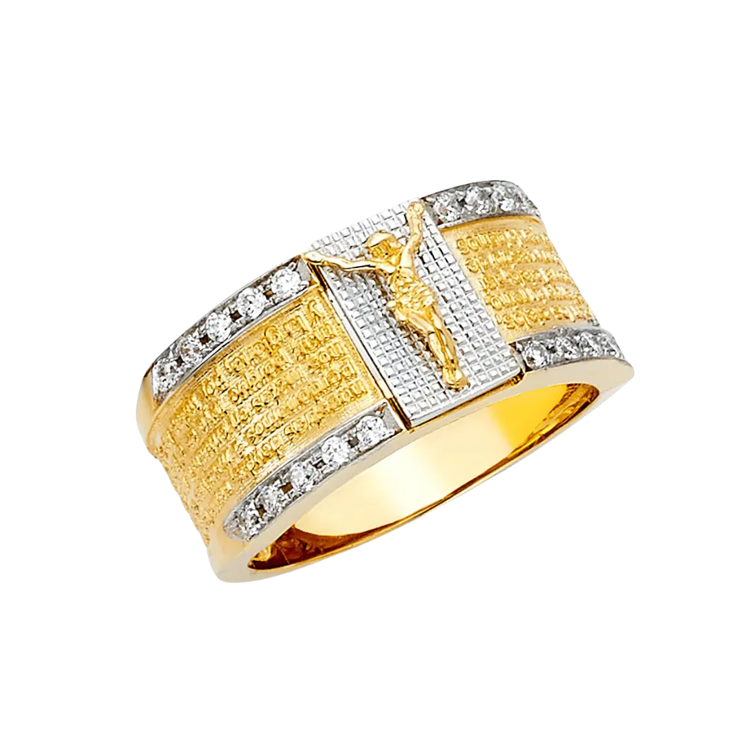 Religious CZ Men's Ring - 14k Two Tone Gold