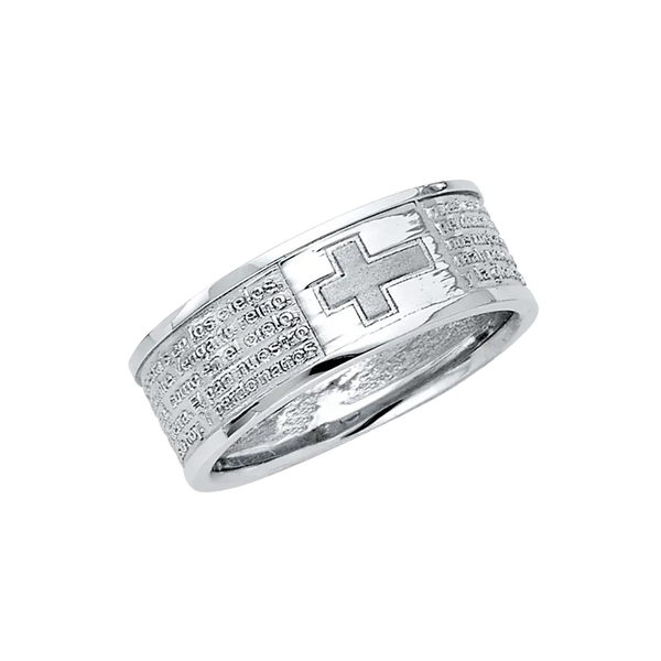 Religious CZ Men's Ring - 14k White Gold