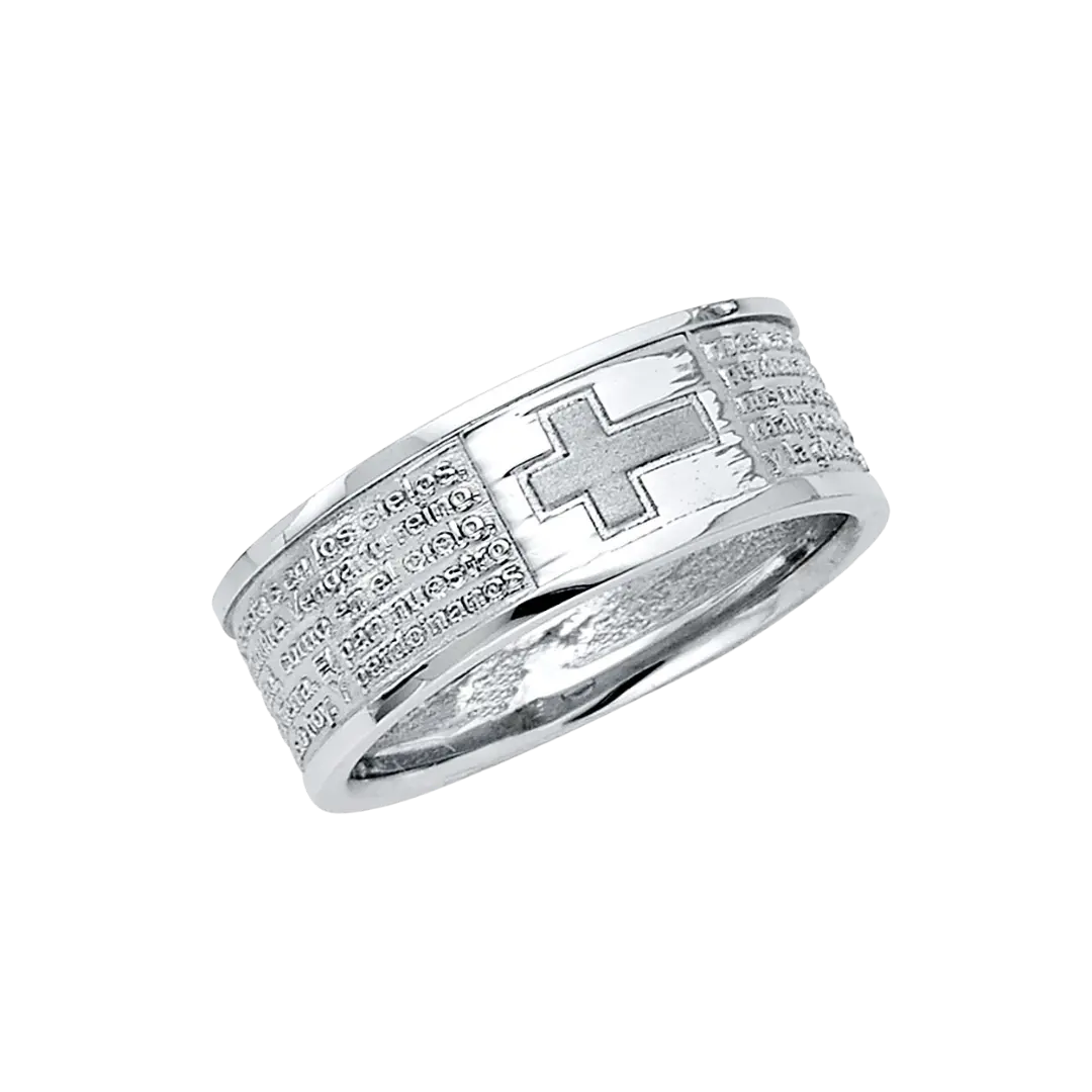 Religious CZ Men's Ring - 14k White Gold