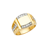 Men's Signet with CZ Ring - 14k Two Tone Gold