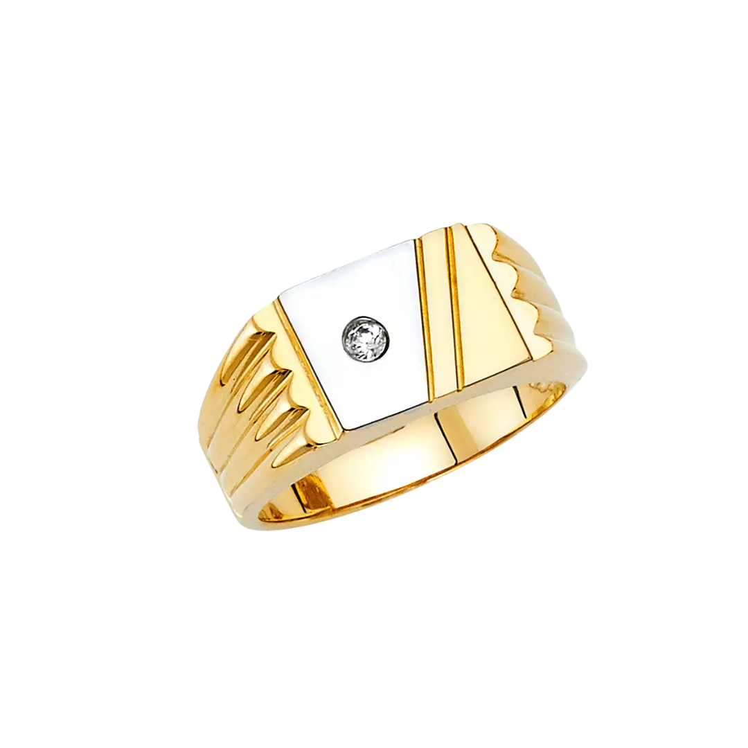 Men's CZ Ring - 14k Two Tone Gold