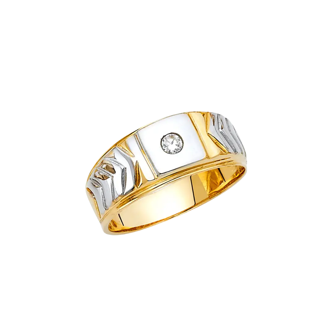 Men's CZ Ring - 14k Two Tone Gold