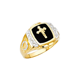 Onyx Cross Men's Ring - 14k Yellow Gold