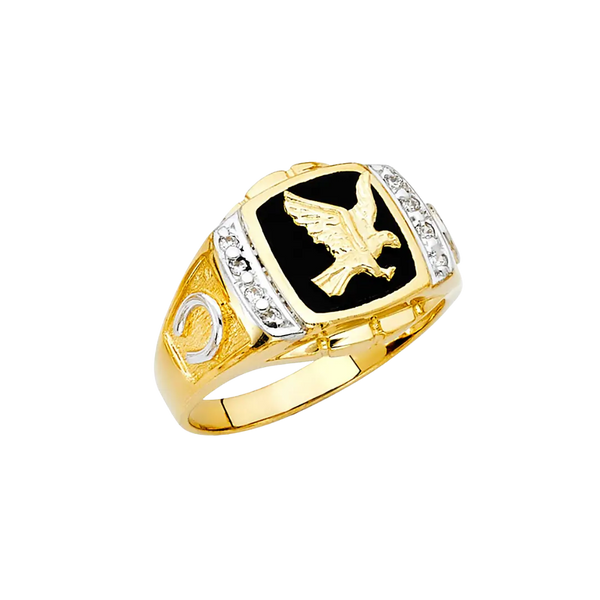 Onyx Eagle Men's Ring - 14k Yellow Gold