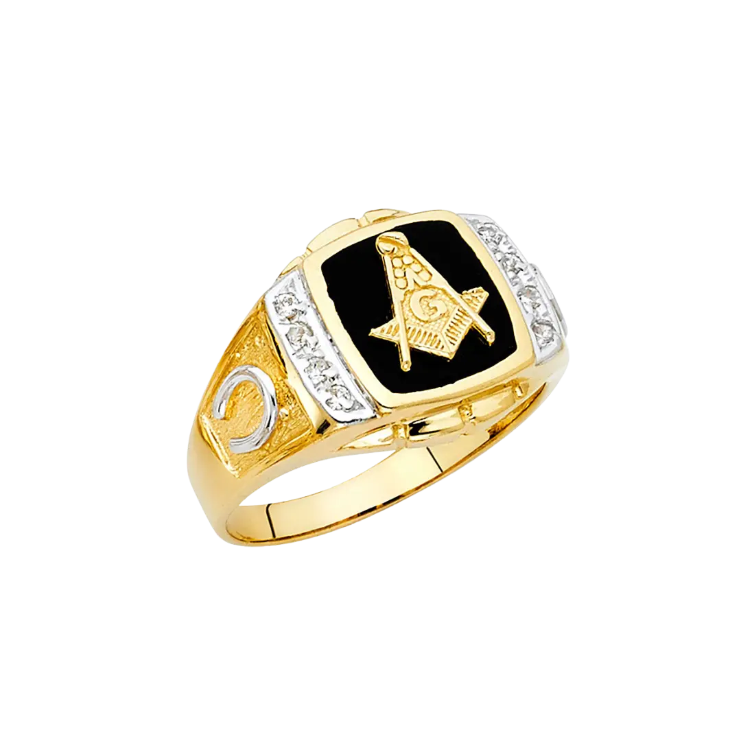 Onyx Masonic Men's Ring - 14k Yellow Gold