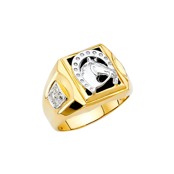 Fancy Onyx Men's Ring - 14k Two Tone Gold