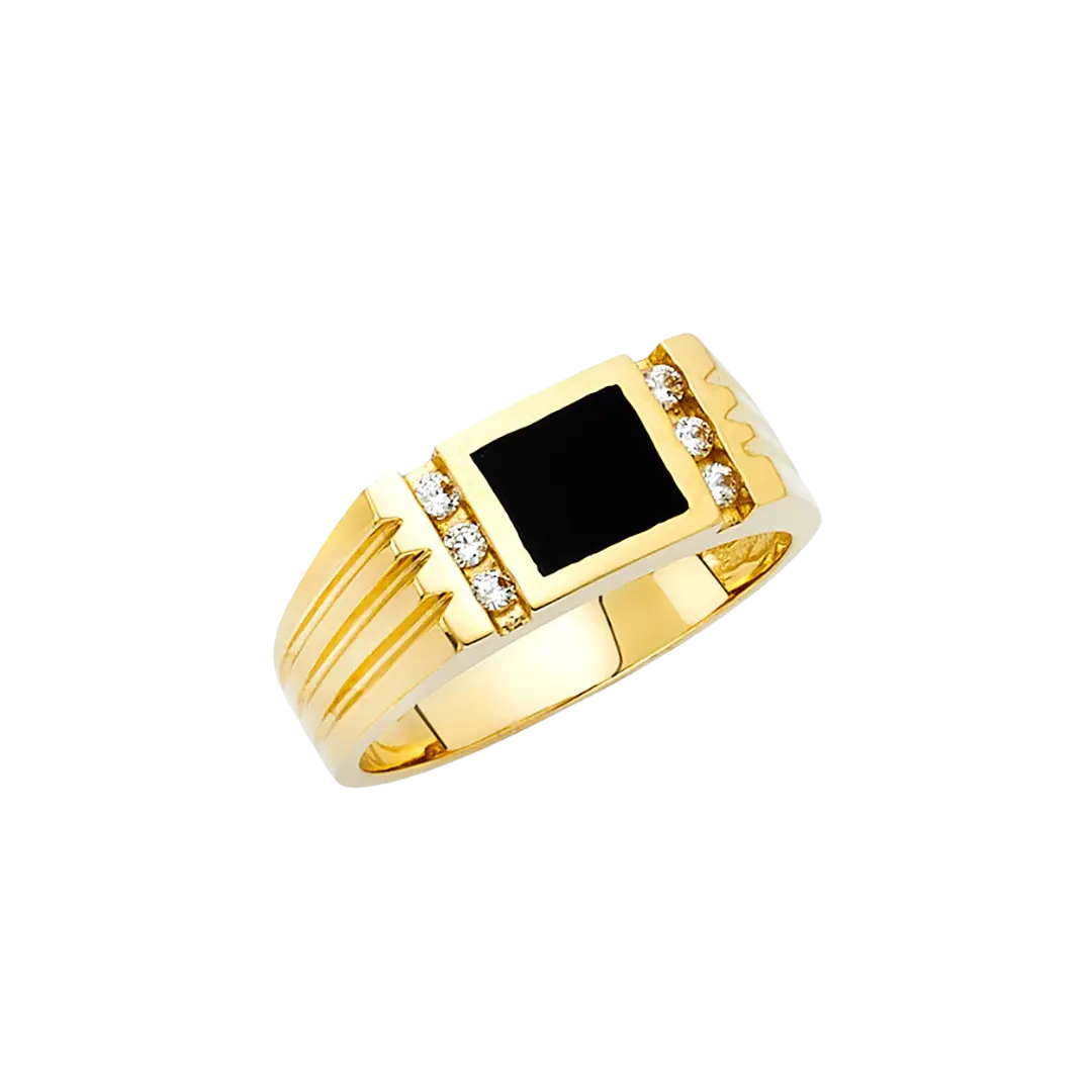 Onyx Men's Ring - 14k Yellow Gold