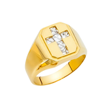 Cross with CZ Men's Ring - 14k Yellow Gold