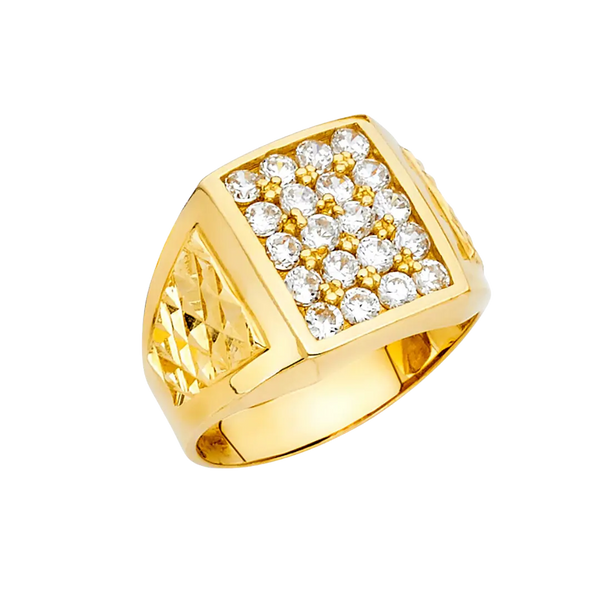 Men's Signet with CZ Ring - 14k Yellow Gold