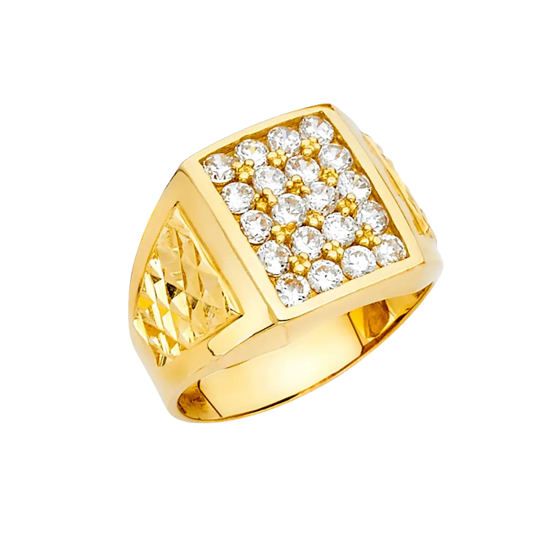 Men's Signet with CZ Ring - 14k Yellow Gold