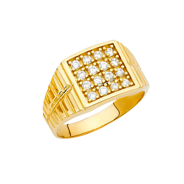 Men's Signet with CZ Ring - 14k Yellow Gold