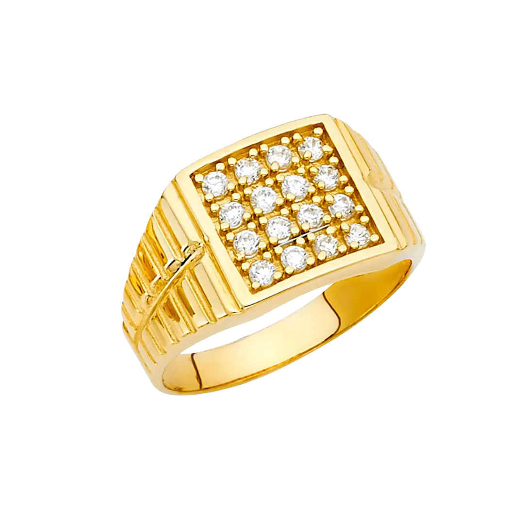 Men's Signet with CZ Ring - 14k Yellow Gold