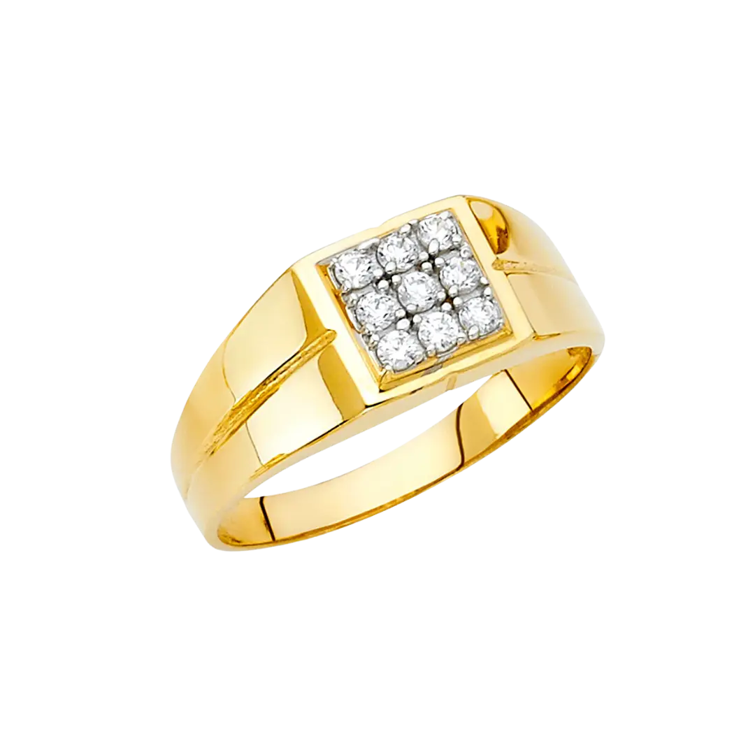 Men's Signet with CZ Ring - 14k Two Tone Gold