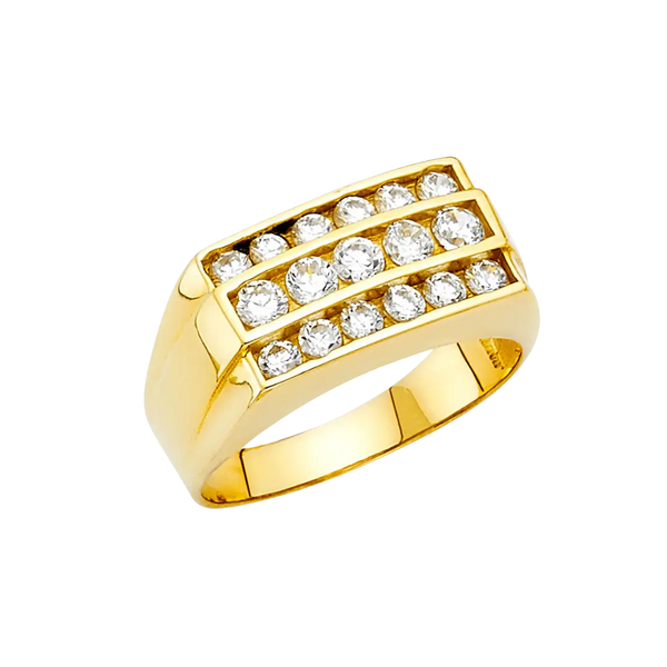 Men's Signet with CZ Ring - 14k Yellow Gold