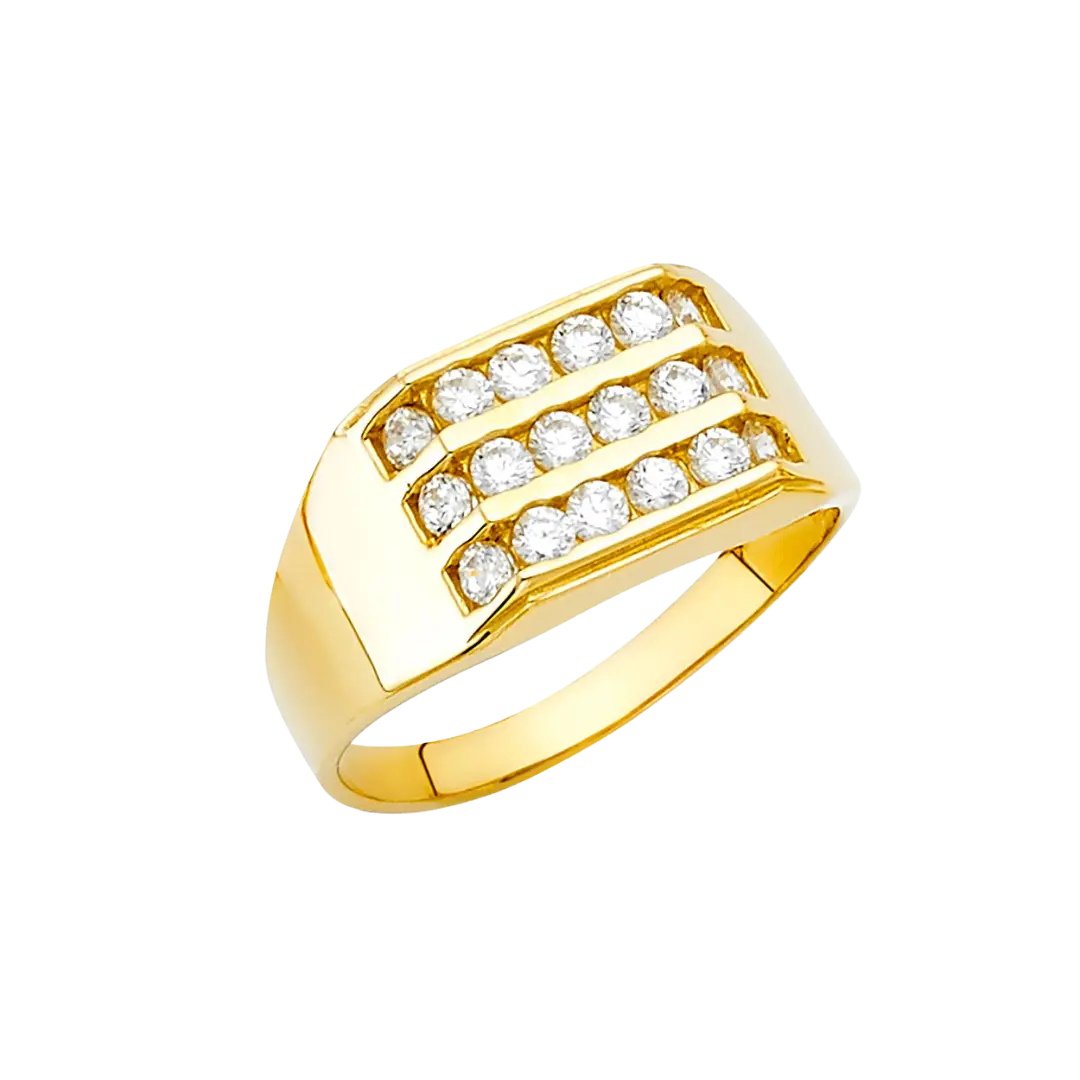 Men's Signet with CZ Ring - 14k Yellow Gold