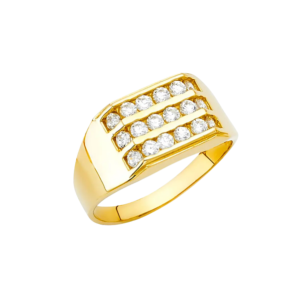 Men's Signet with CZ Ring - 14k Yellow Gold