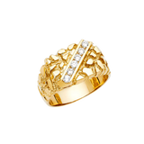 Men's Nugget with CZ Ring - 14k Yellow Gold