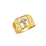 Cross Men's Ring - 14k Two Tone Gold