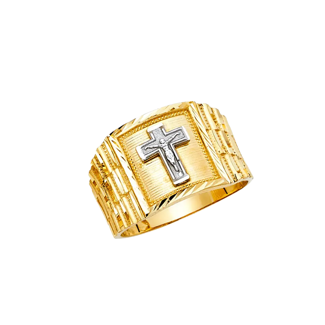 Cross Men's Ring - 14k Two Tone Gold