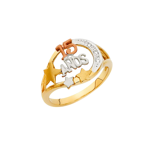 Quince Anos with CZ Ring - 14k Tri Color Gold