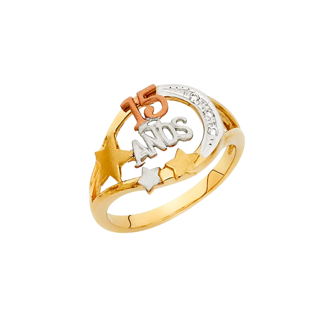 Quince Anos with CZ Ring - 14k Tri Color Gold