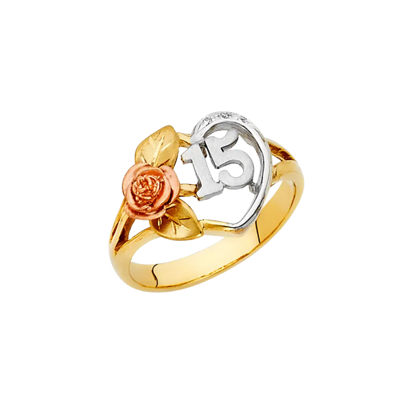 Quince Anos Ring - 14k Tri Color Gold