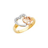 Quince Anos Heart with CZ Ring - 14k Tri Color Gold