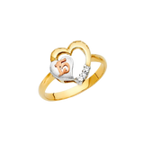 Quince Anos Heart with CZ Ring - 14k Tri Color Gold