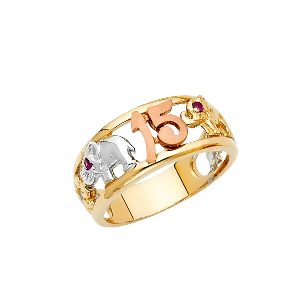 Quince Anos Ring - 14k Tri Color Gold